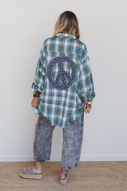 Frontier Fade Peace Patch Flannel Tunic - Sage