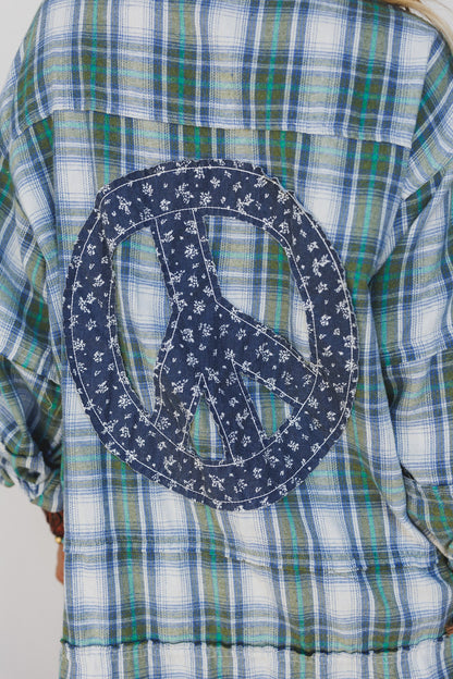 Frontier Fade Peace Patch Flannel Tunic - Sage