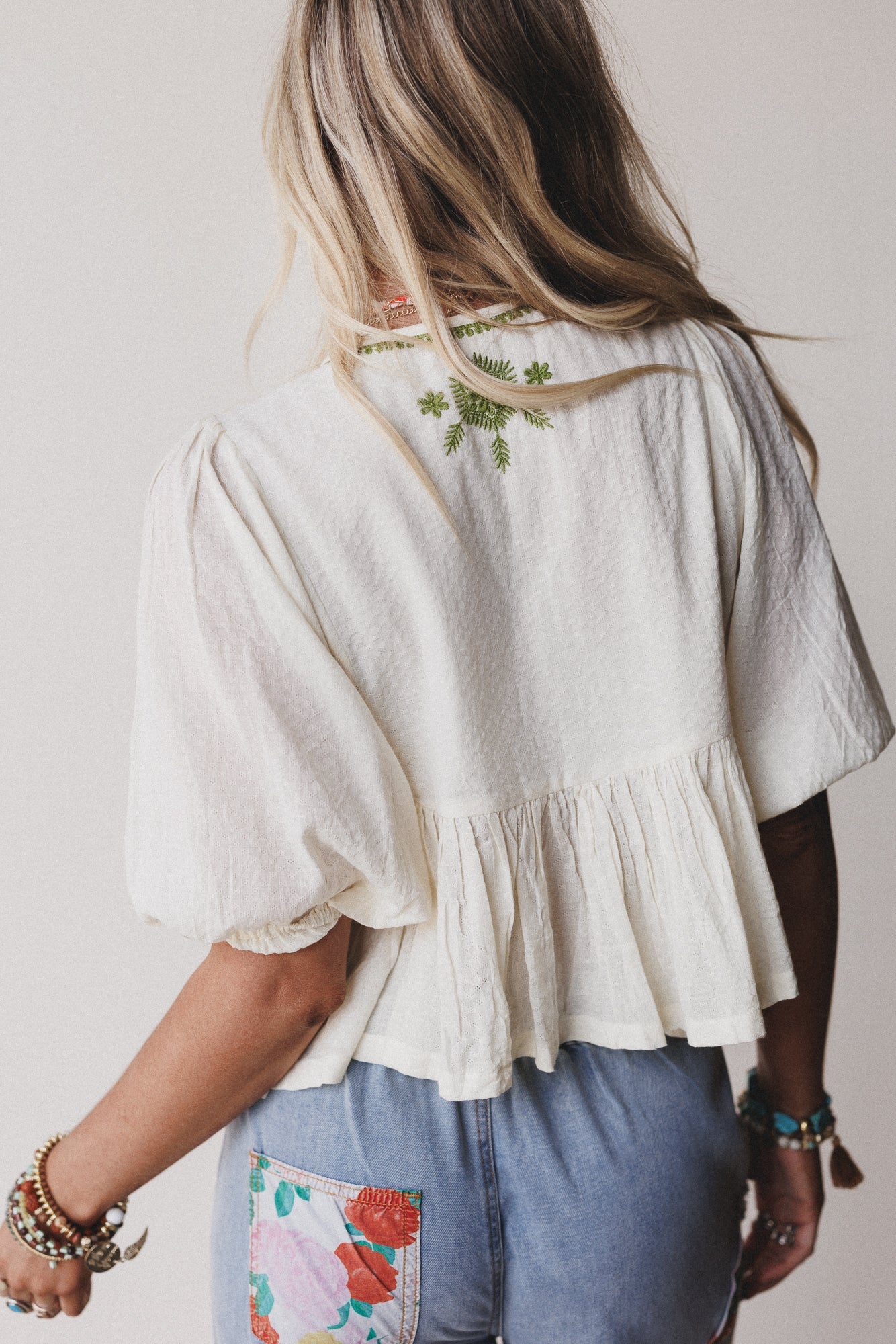 Louella Embroidered Peplum Top - Olive