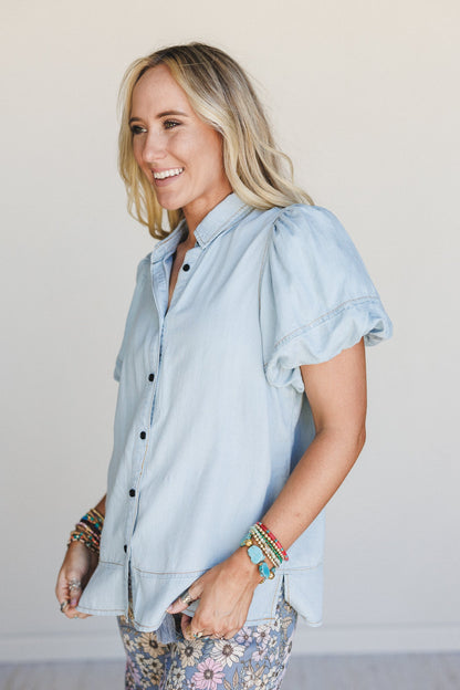 Simple Bliss Button Down Top - Blue