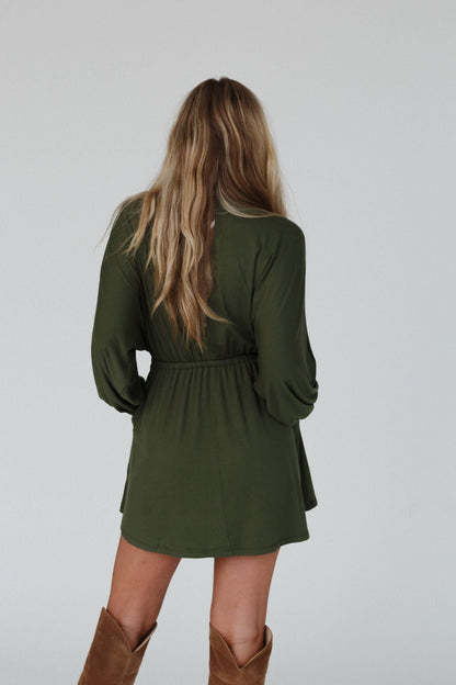 The Nest Sweet Vacay Long Sleeve Dress - Super Olive