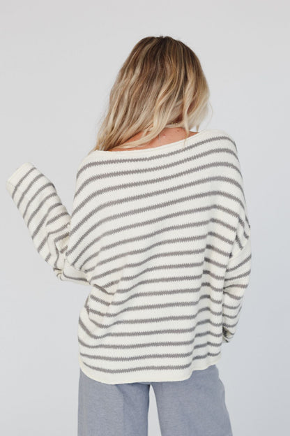 All My Stripes Oversized Sweater - Ivory Gray