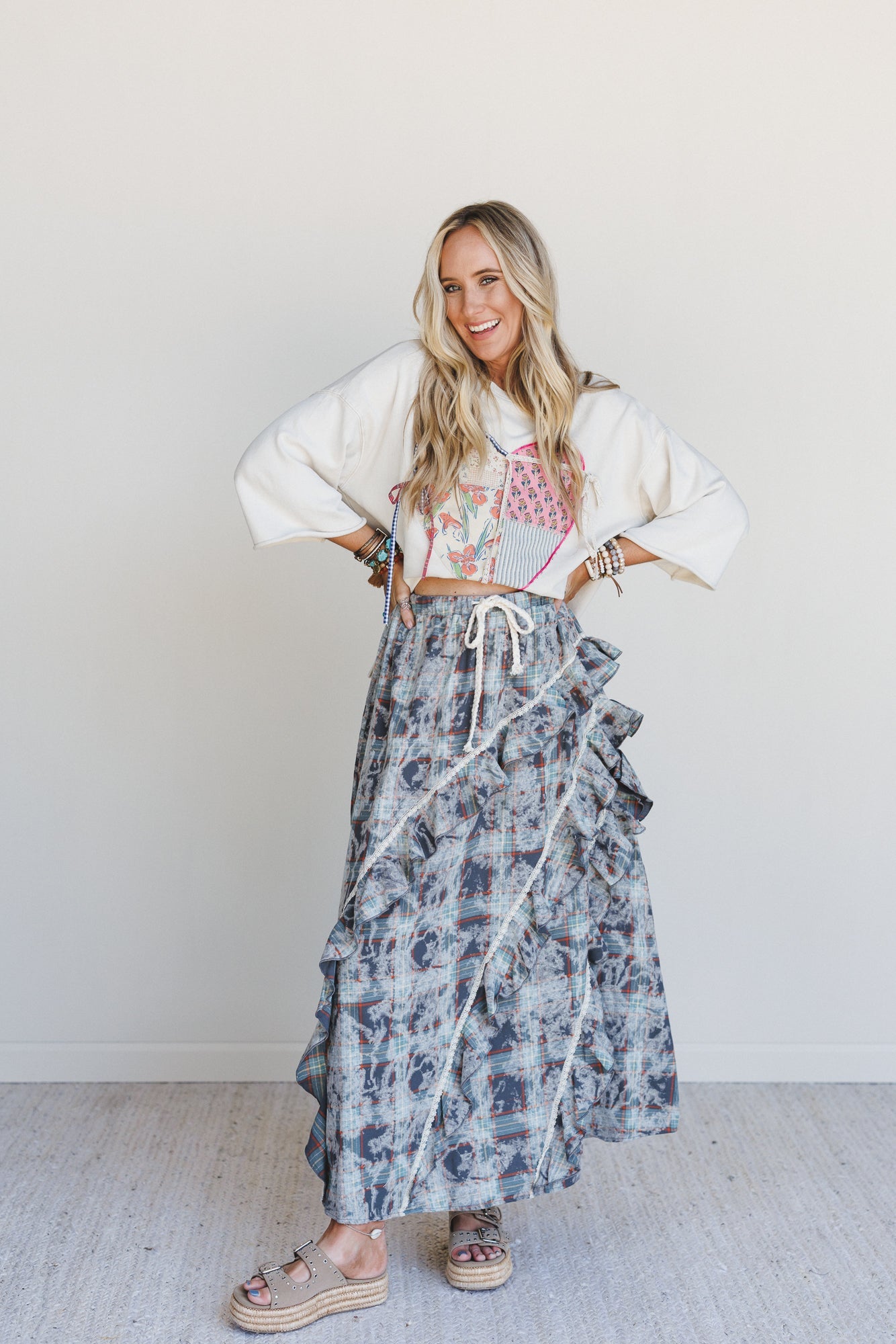 Love Ties Mix Print Top - Beige