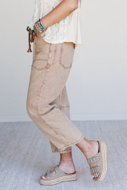 Elevated Eyelet Barrel Jeans - Rust