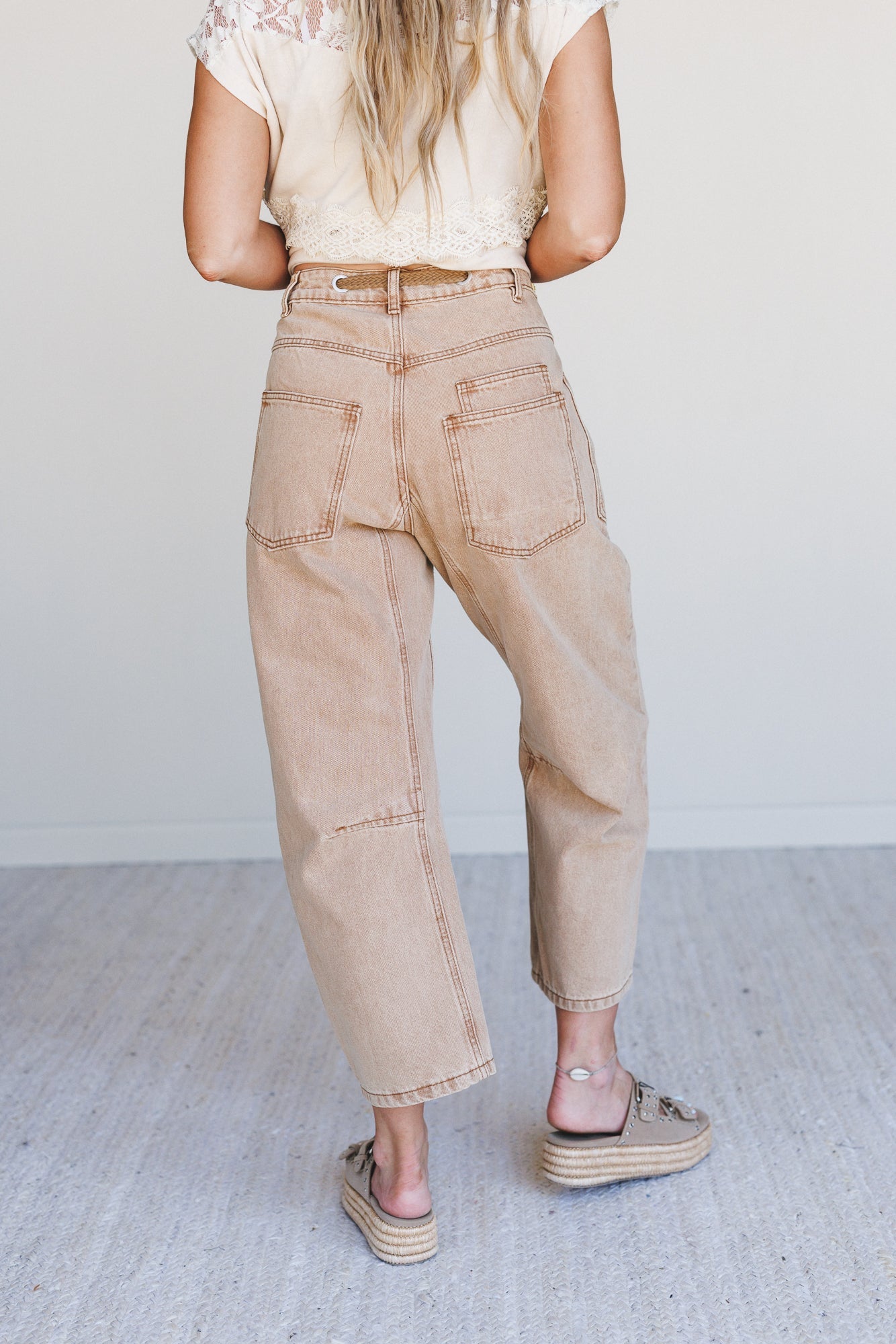Elevated Eyelet Barrel Jeans - Rust