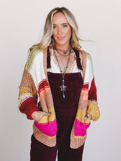 Down By The Bay Striped Cardigan - Brick