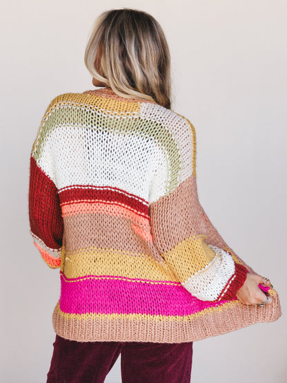 Down By The Bay Striped Cardigan - Brick