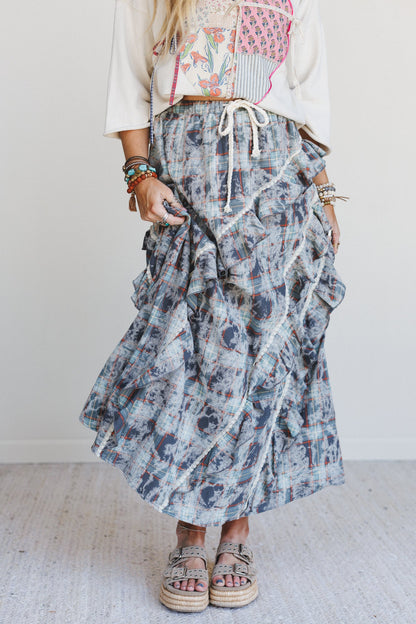 Fall In Line Plaid Maxi Skirt - Teal