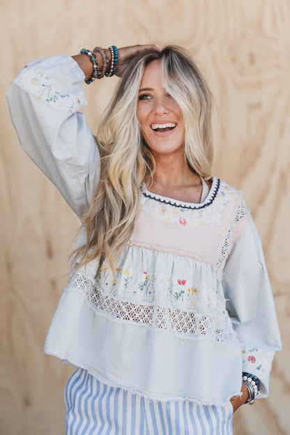 Harbor Breeze Crochet Detail Top - Denim