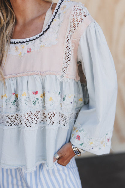 Harbor Breeze Crochet Detail Top - Denim