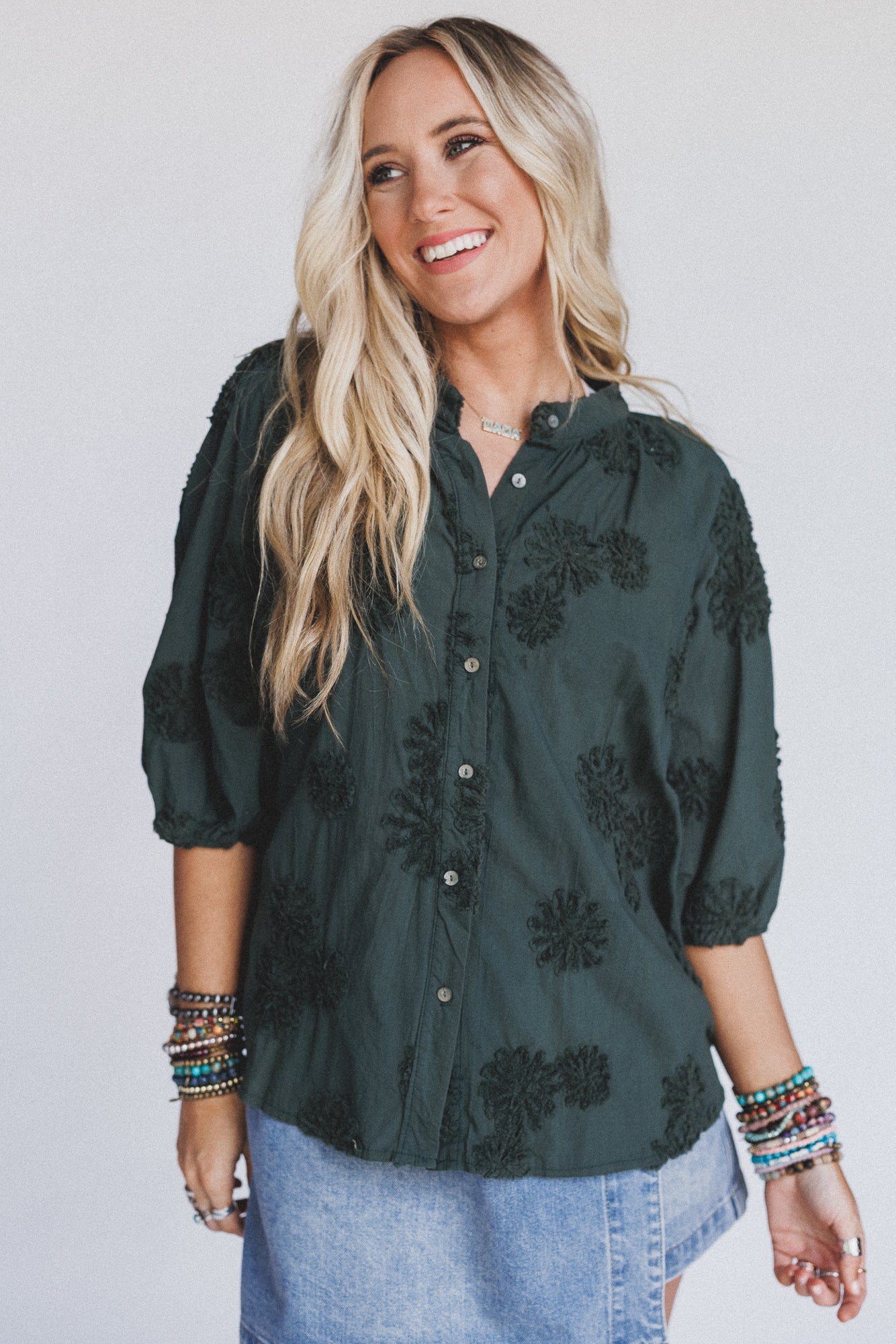 In Bloom Blouse - Dark Green