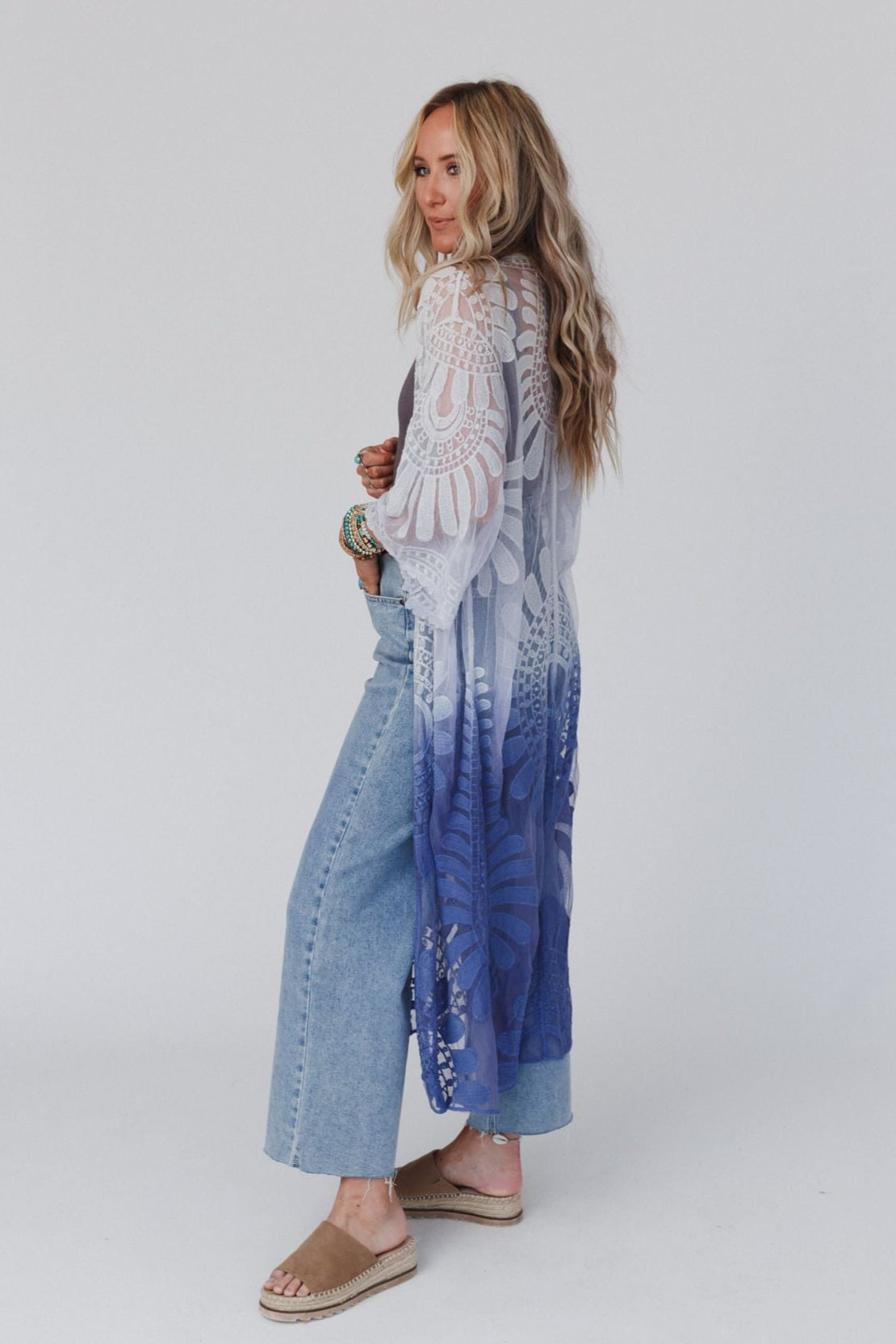 Poolside Ombre Lace Kimono - Periwinkle