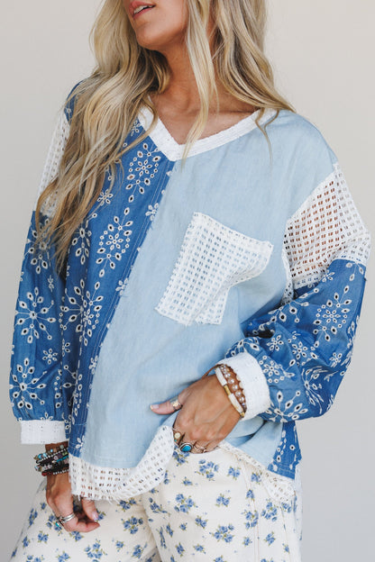 Jess Color Block Top - Blue