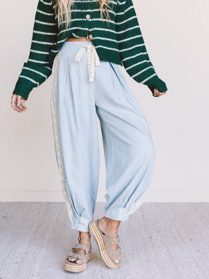 Soul Bloom Pleated Wide Leg Pants - Blue