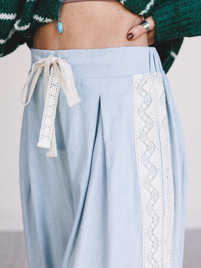 Soul Bloom Pleated Wide Leg Pants - Blue