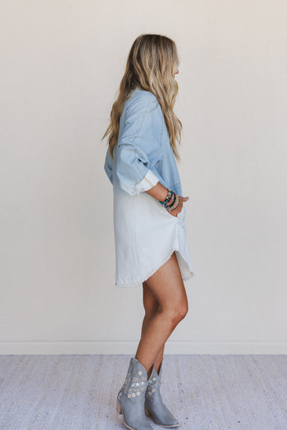 Dreamy Fate Button Down Dress - Light Denim