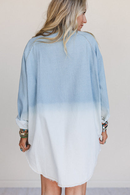 Dreamy Fate Button Down Dress - Light Denim