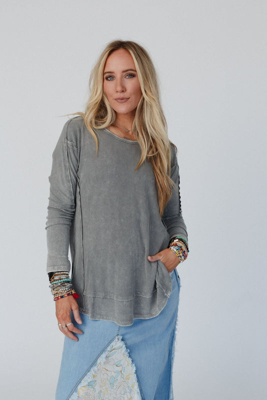 Cant Miss Thermal Knit Top - Ash