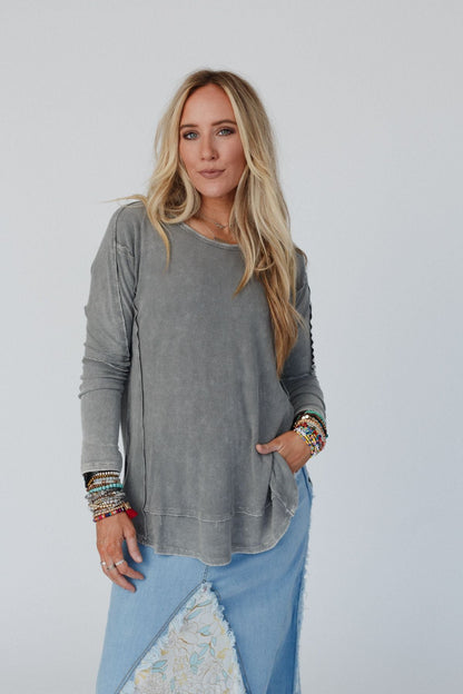 Cant Miss Thermal Knit Top - Ash