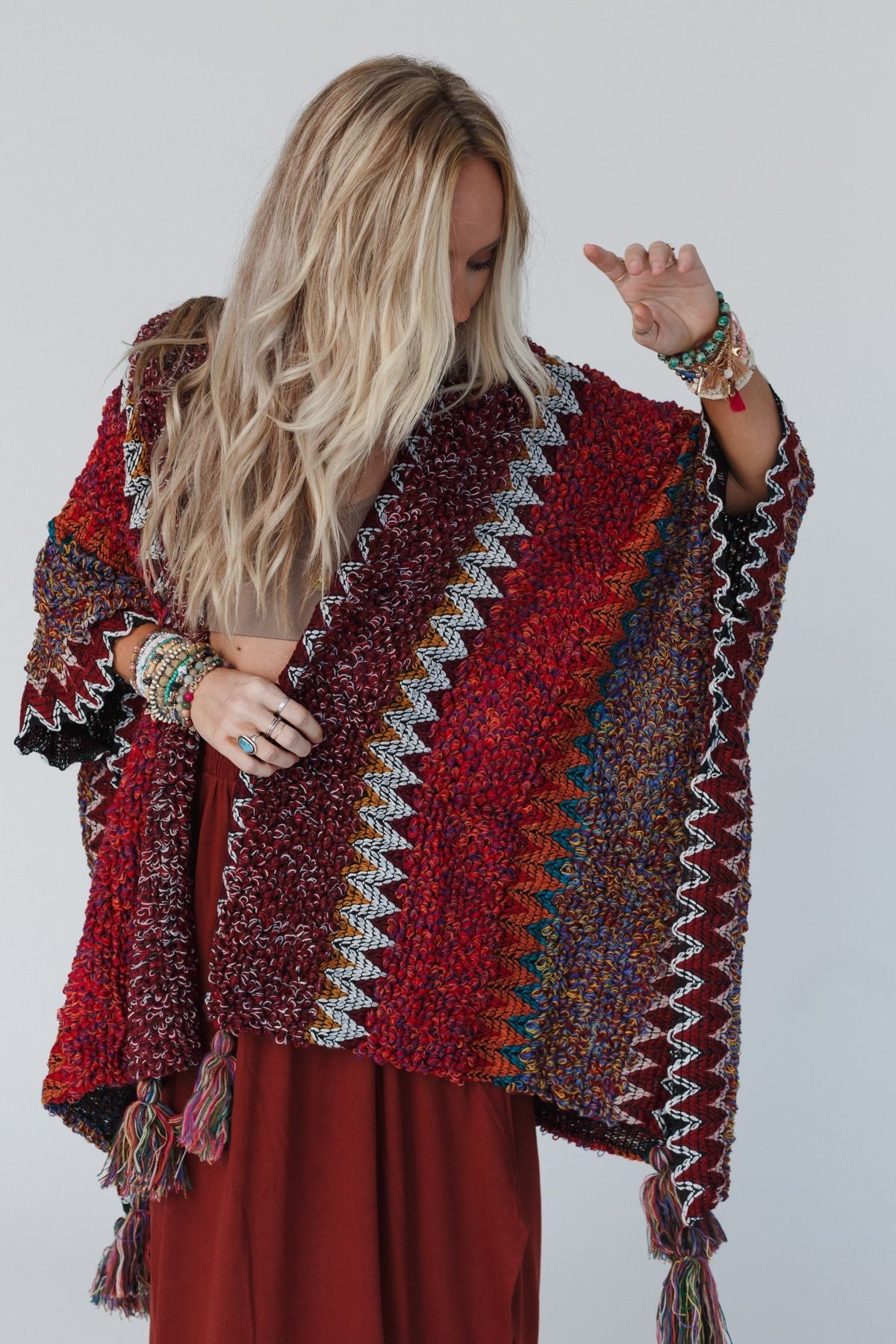 Desert Dreams Crochet Ruana - Maroon