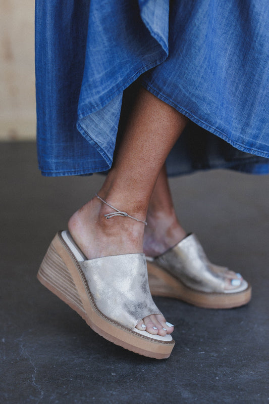 Light Catcher Wedge Slip Ons - Gold