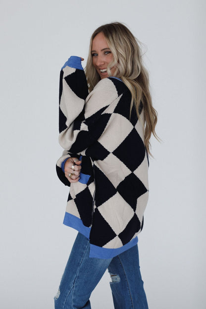 Ayla Argyle Cardigan - Navy