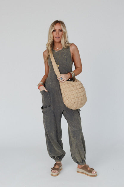 Turning Point Washed Cargo Jumpsuit - Ash