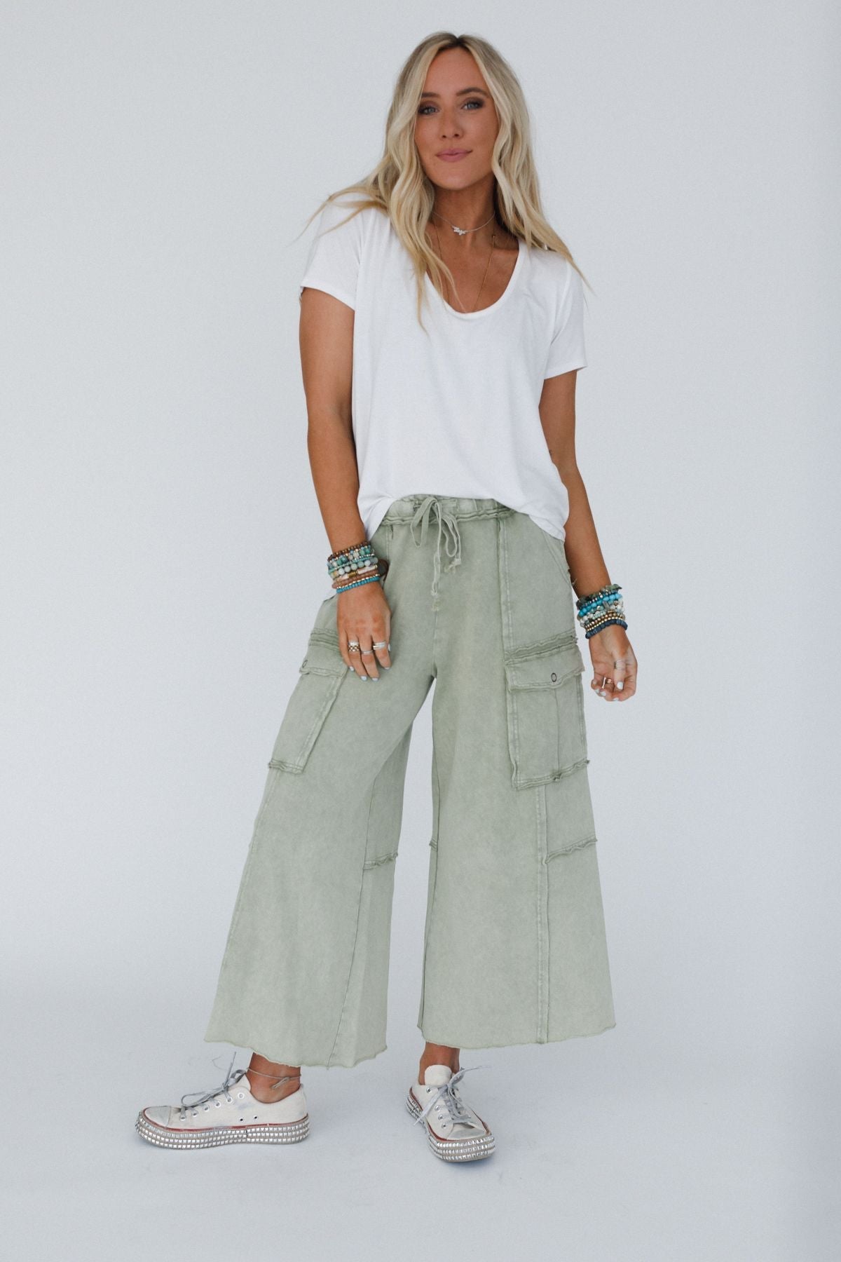 Game On Cargo Wide Leg Pant - Faded Olive