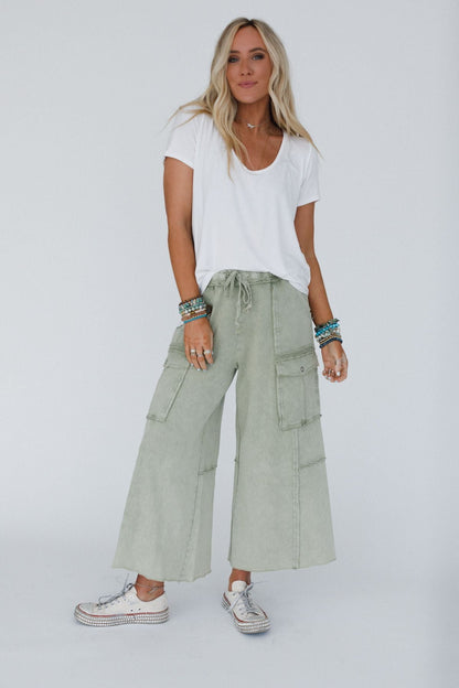 Game On Cargo Wide Leg Pant - Faded Olive