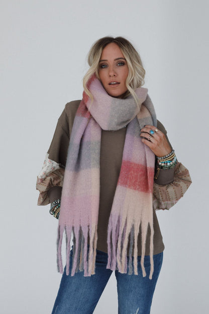 Everest Cozy Plaid Scarf - Pink