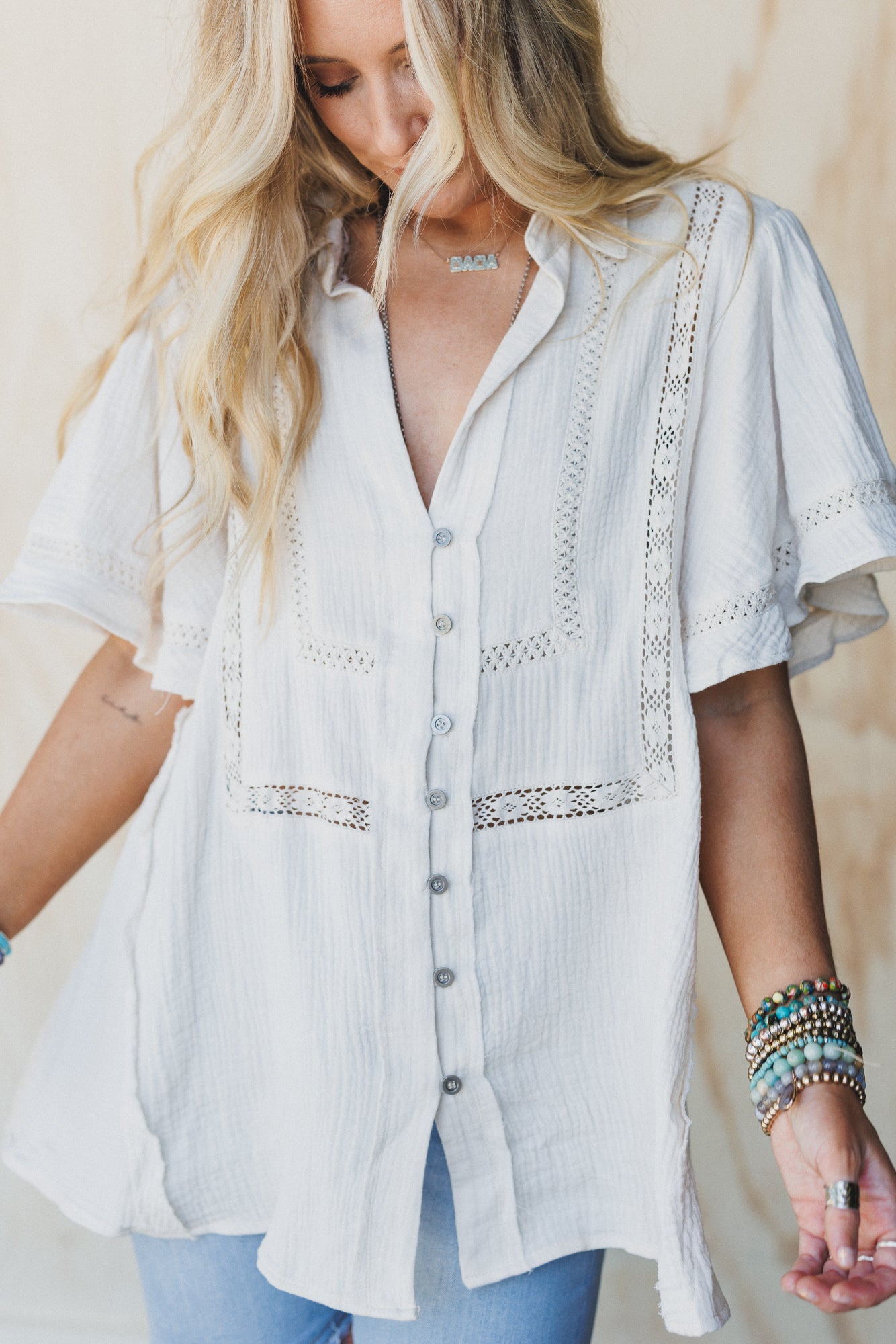 Sarai Button Down Top - Cream