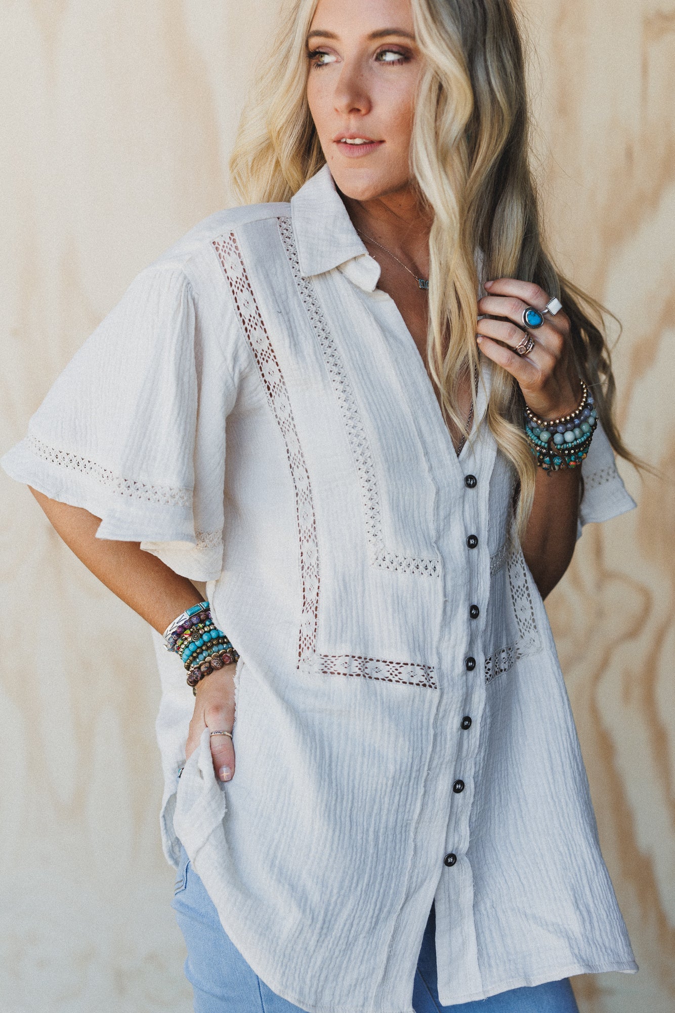 Sarai Button Down Top - Cream