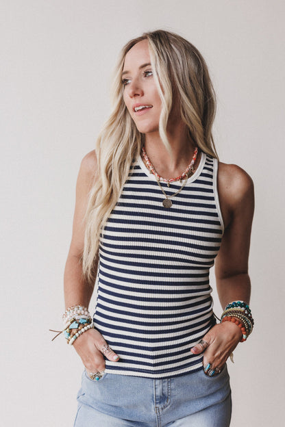 Wildflow Stripe Top - Navy