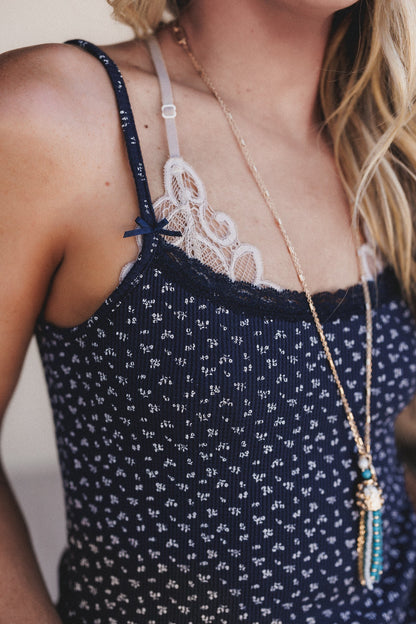 Farmhouse Floral Cami Top - Navy