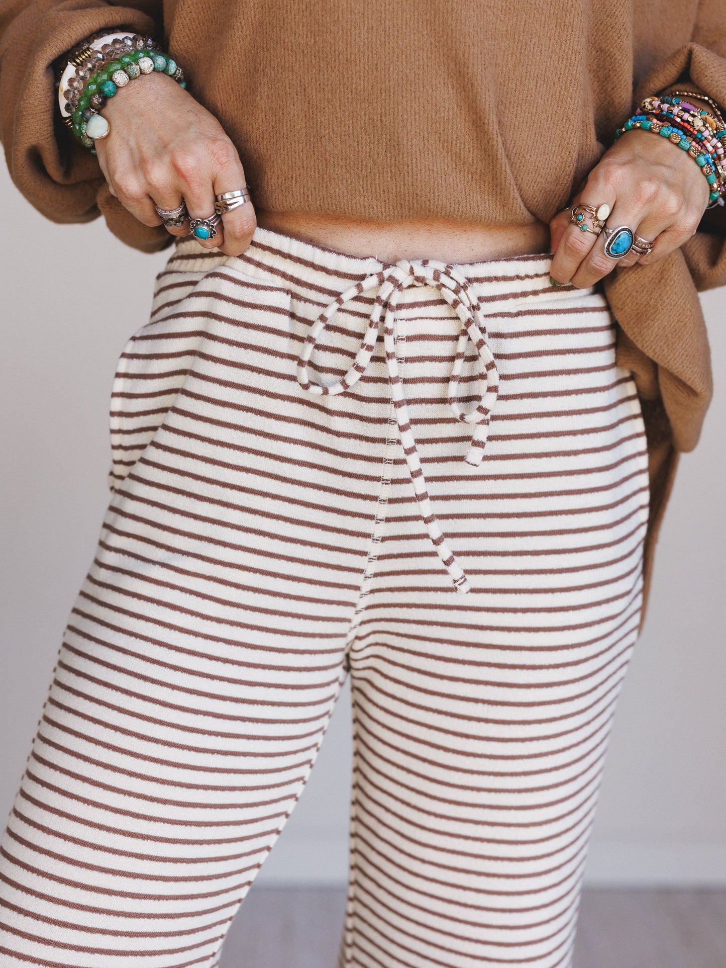 Smooth Sailing Striped Pants - Brown