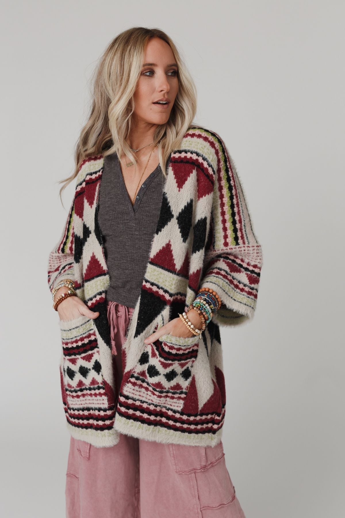 Keep It Up Oversized Cardigan - Berry