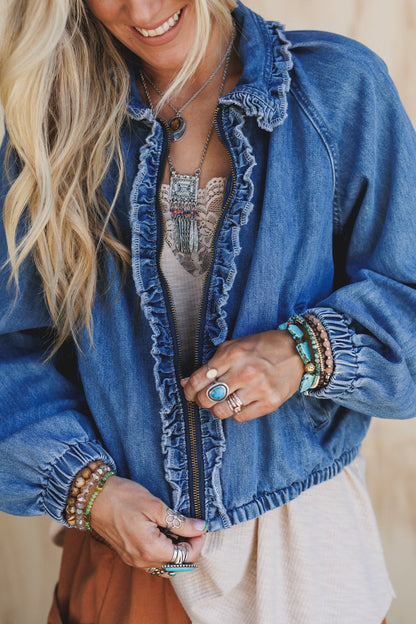 Ruffles And Thrills Denim Jacket - Denim