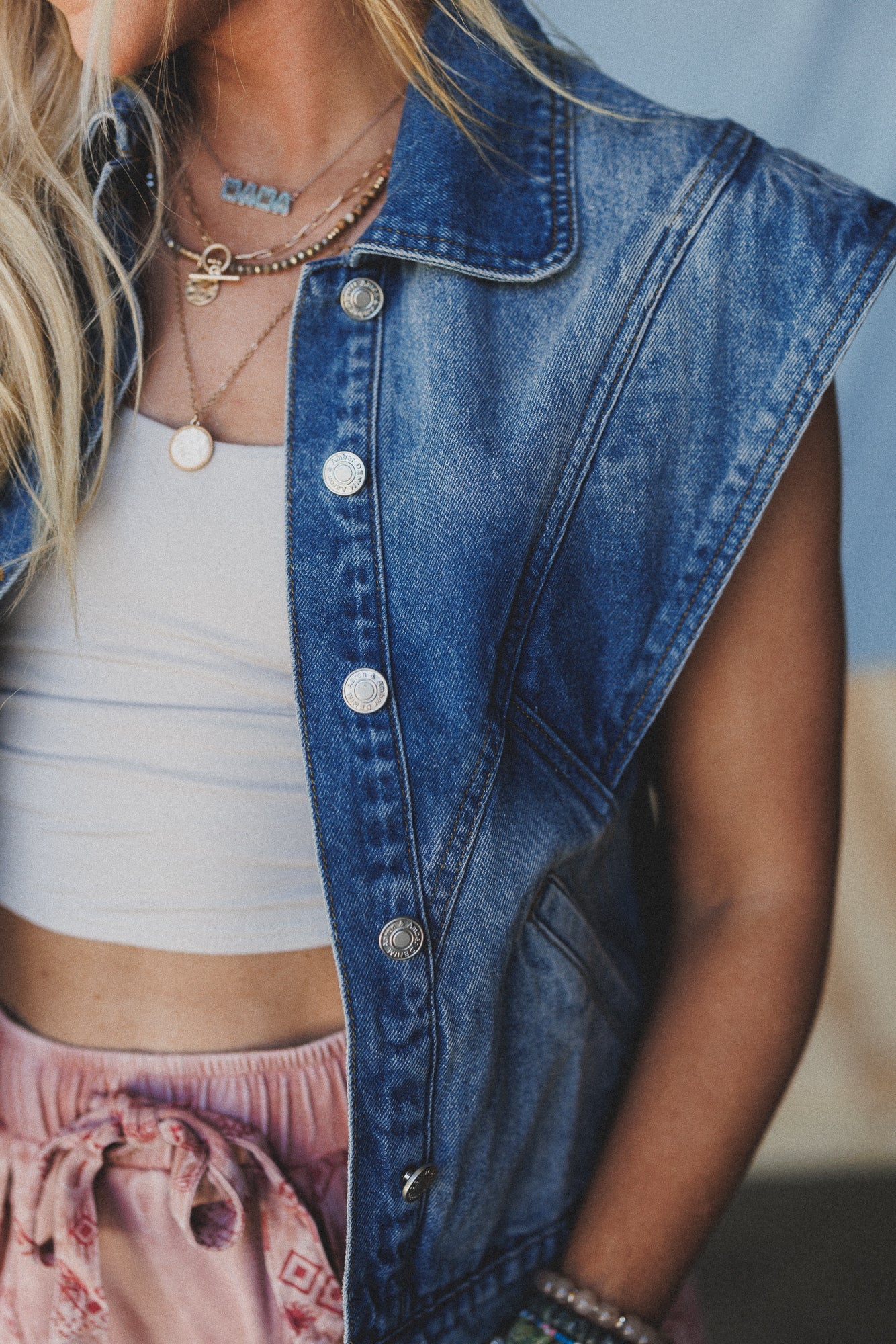 Urban Bound Wide Shoulder Vest - Denim