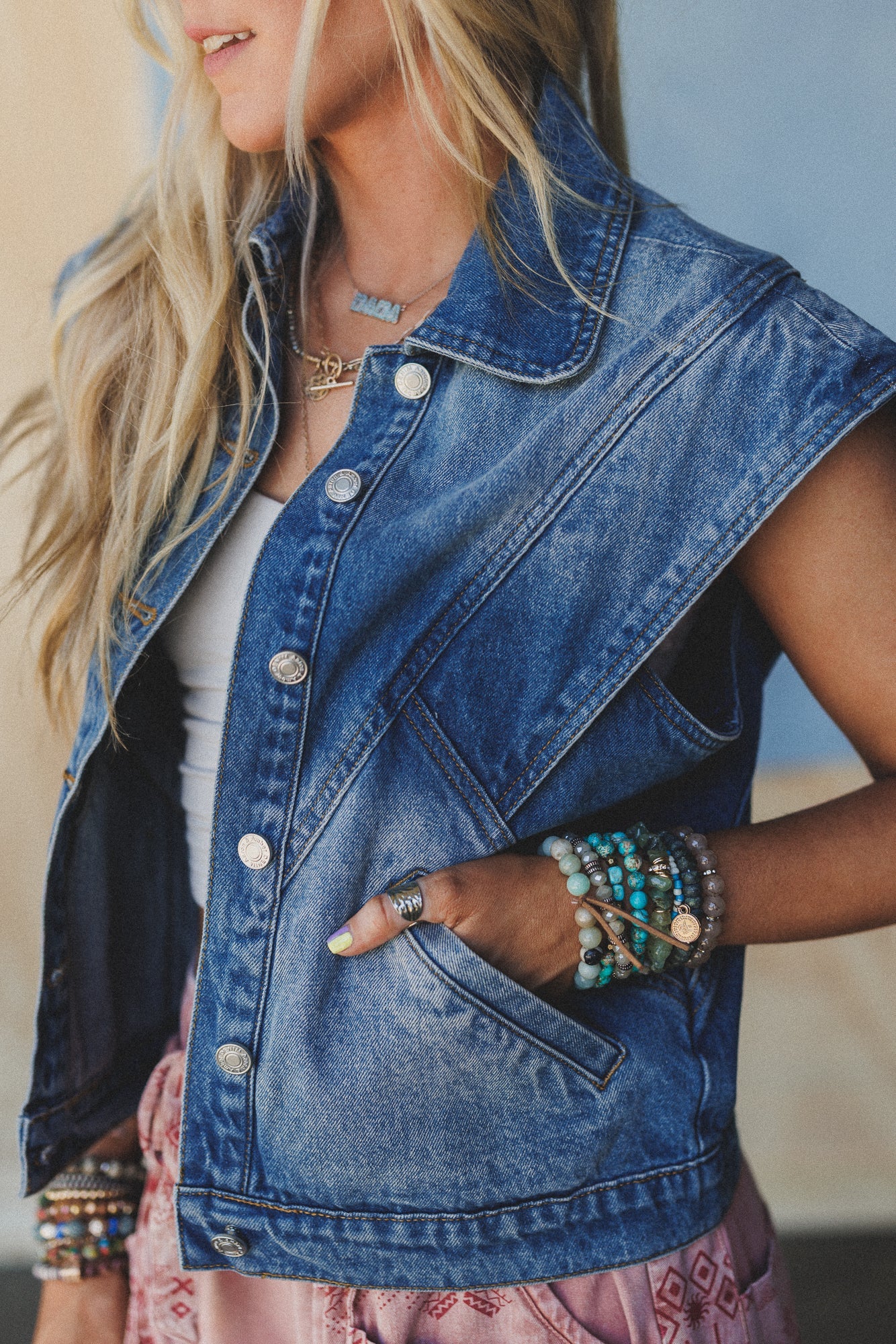 Urban Bound Wide Shoulder Vest - Denim