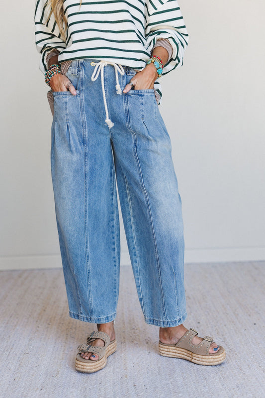 Soho City Drawstring Barrel Jeans - Denim
