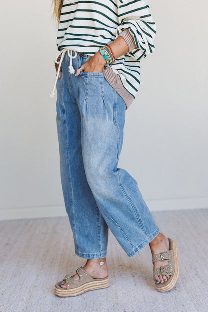 Soho City Drawstring Barrel Jeans - Denim