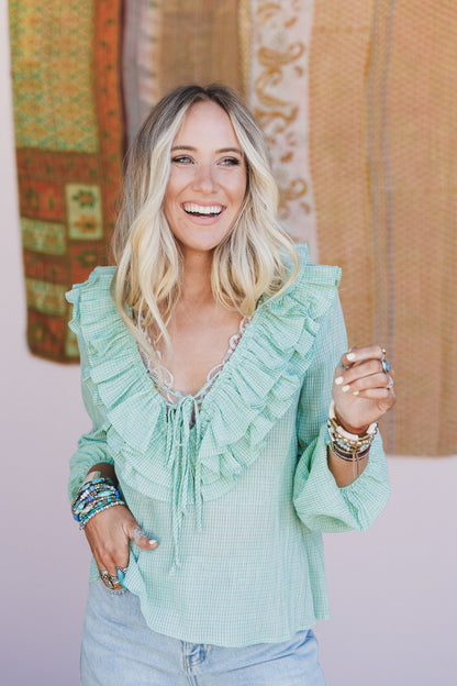 Alila Checkered Ruffle Blouse - Green