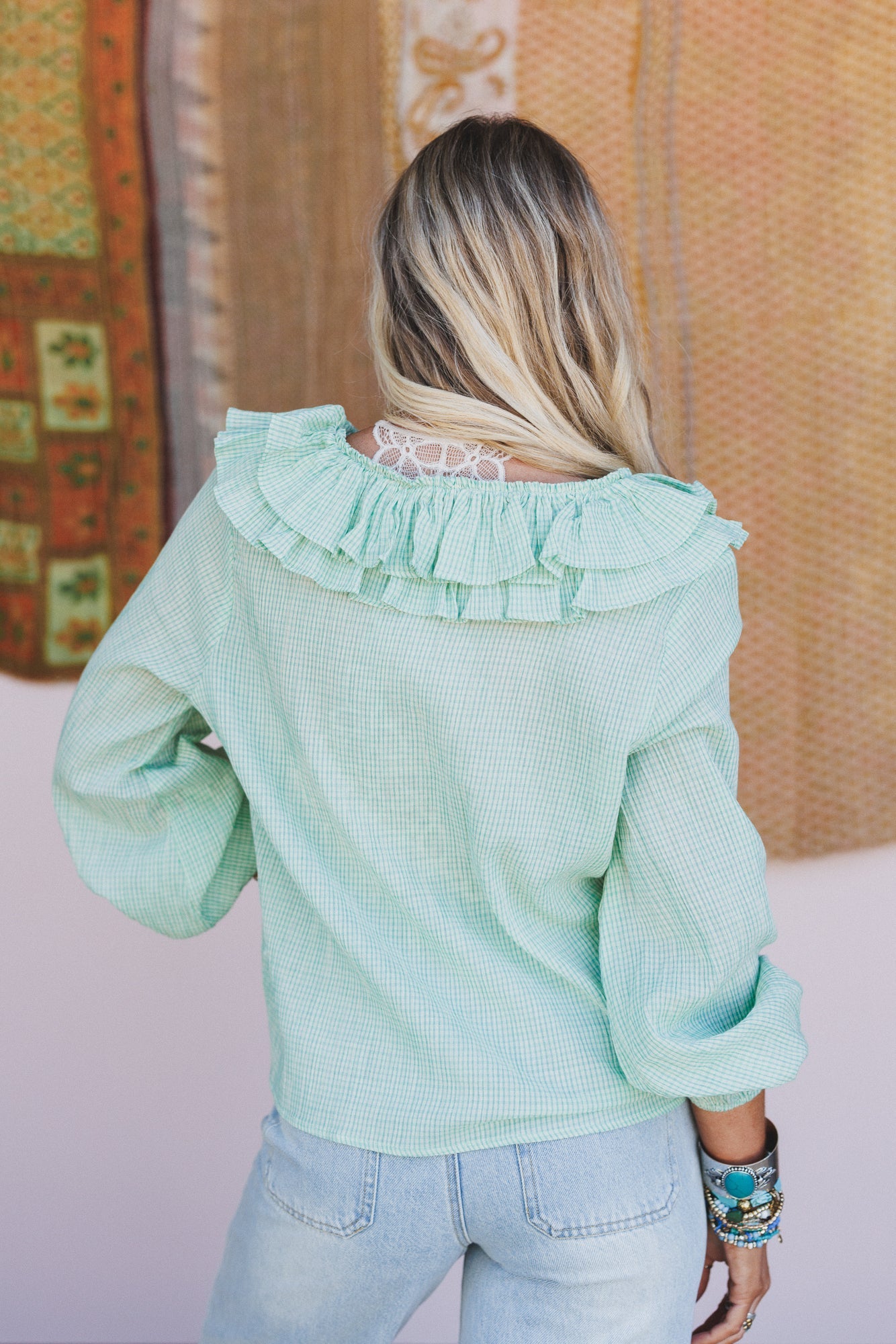Alila Checkered Ruffle Blouse - Green