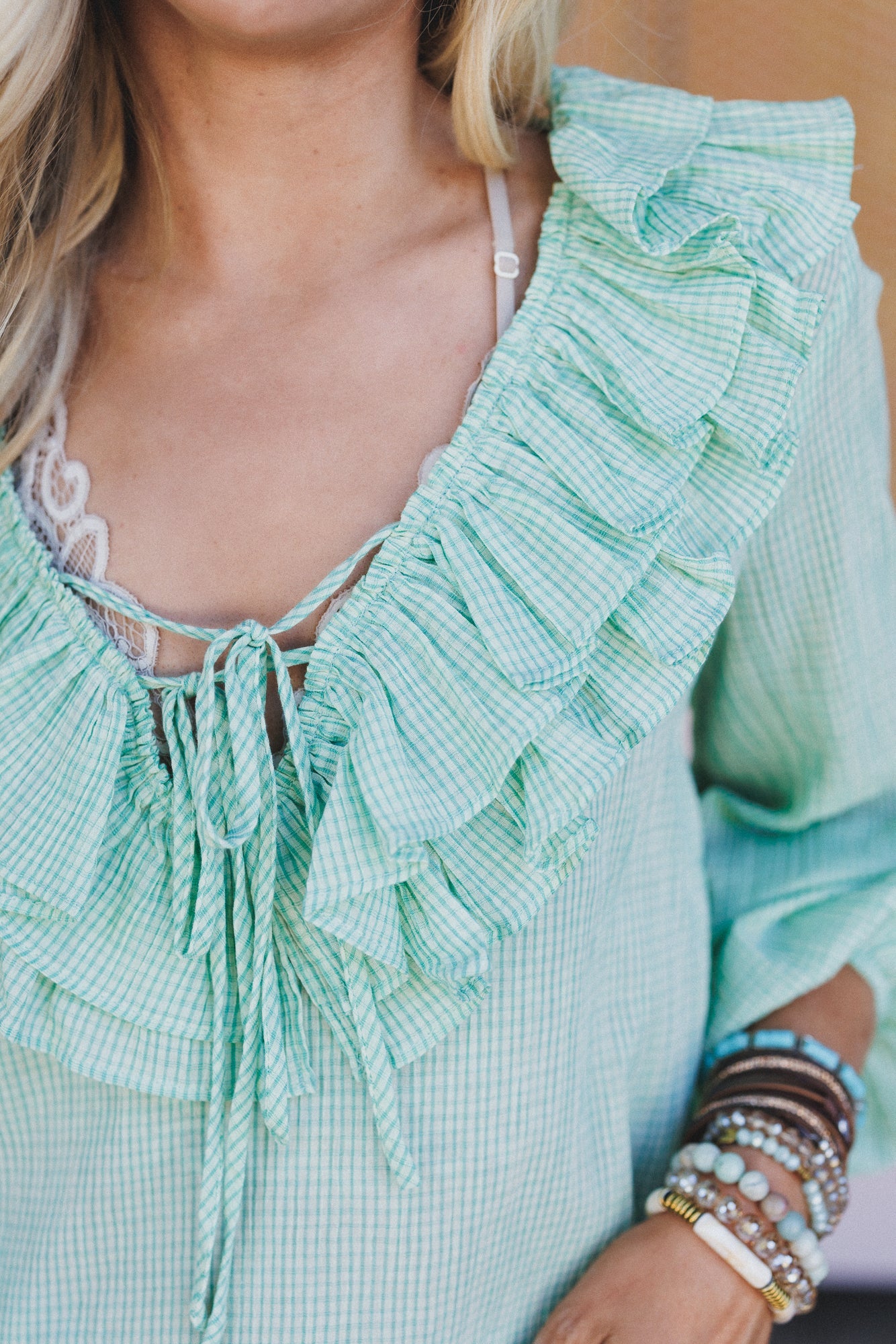 Alila Checkered Ruffle Blouse - Green