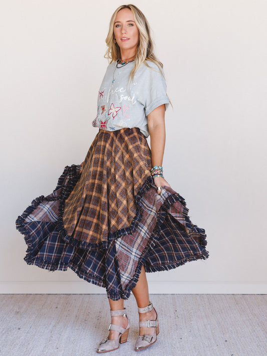 Sand Dancer Plaid Skirt - Navy