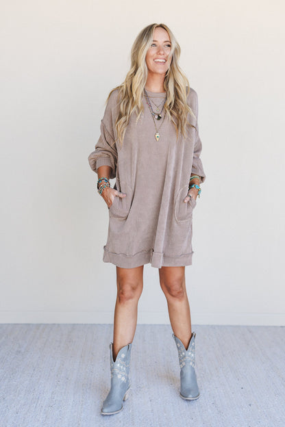 The Nest Moon Glow Long Sleeve Dress - Acorn