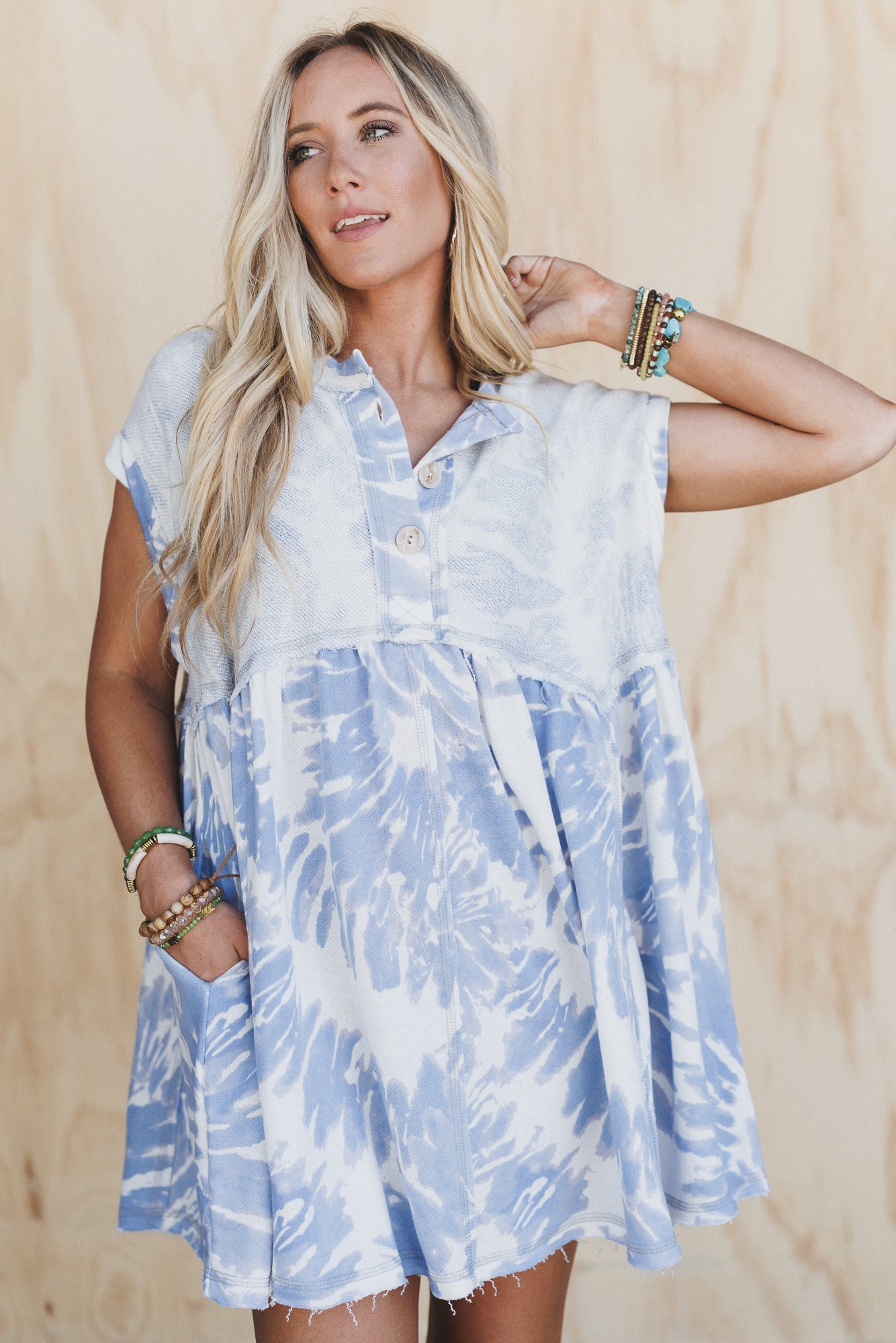 The Nest Sweet Nothings Baby Doll Dress - Blue Tie Dye