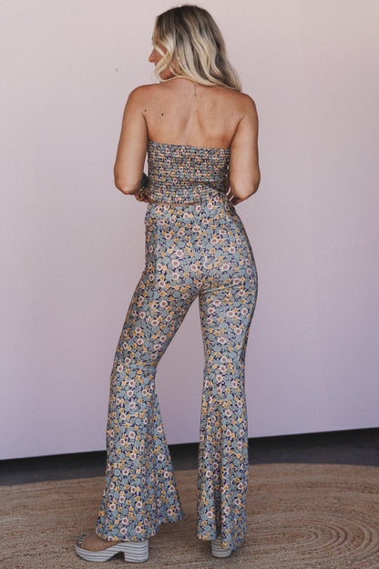 The Nest Dream in Flowers Flare Pants - Navy Seafoam