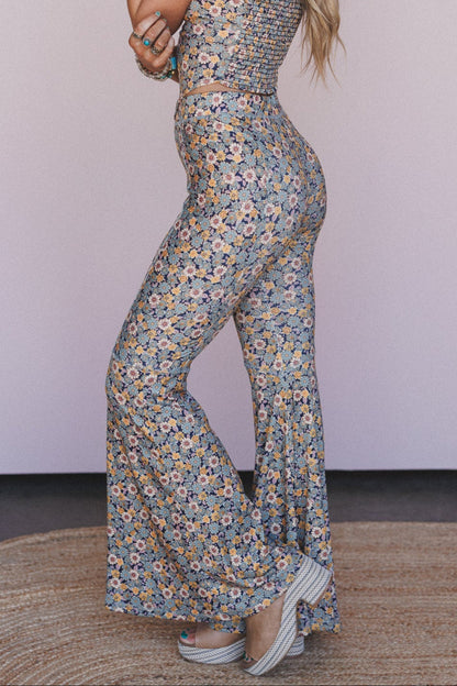 The Nest Dream in Flowers Flare Pants - Navy Seafoam