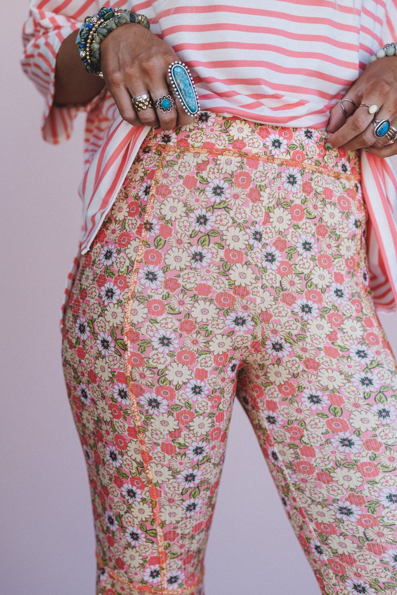 The Nest Dream in Flowers Flare Pants - Peach Coral